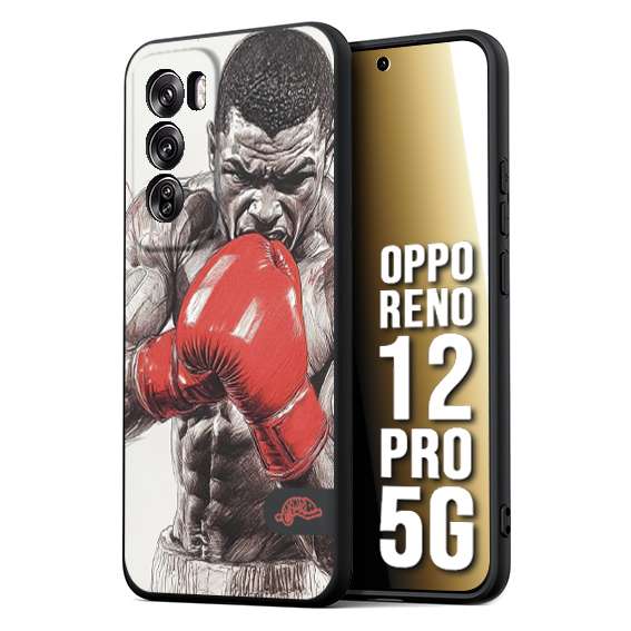CUSTOMIZZA - Custodia cover nera morbida in tpu compatibile per Oppo Reno 12 PRO 5G pugilato pugili disegno tattoo guantoni box pesi massimi gancio