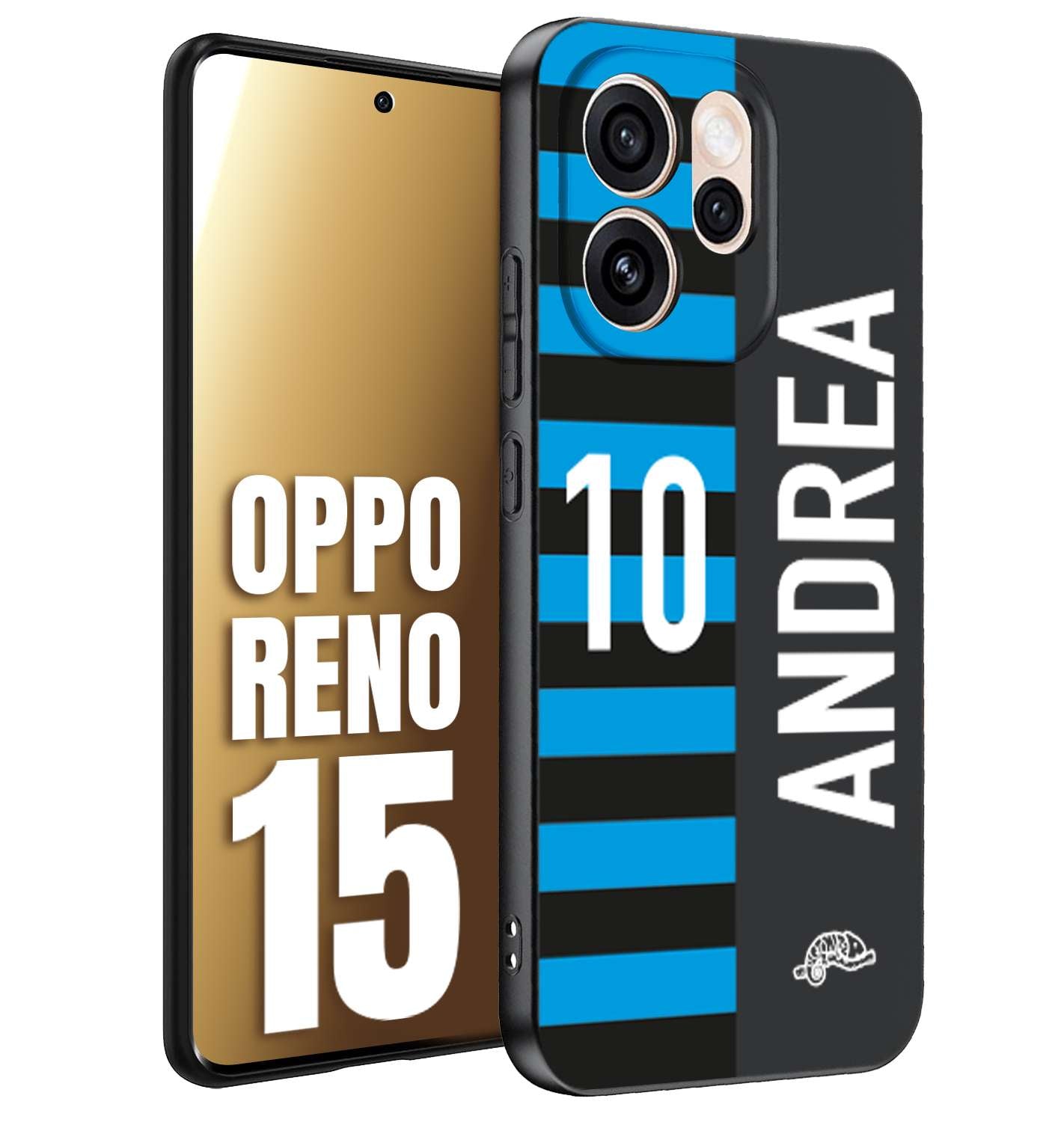 CUSTOMIZZA - Custodia cover nera morbida in tpu compatibile per Oppo Reno 15 personalizzata calcio football nome e numero calciatori nerazzurra