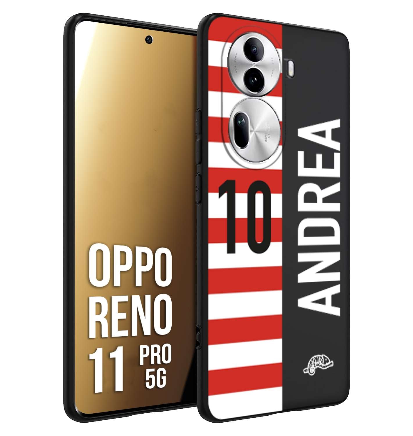 CUSTOMIZZA - Custodia cover nera morbida in tpu compatibile per Oppo Reno 11 PRO 5G personalizzata calcio football nome e numero calciatori bianco rossa