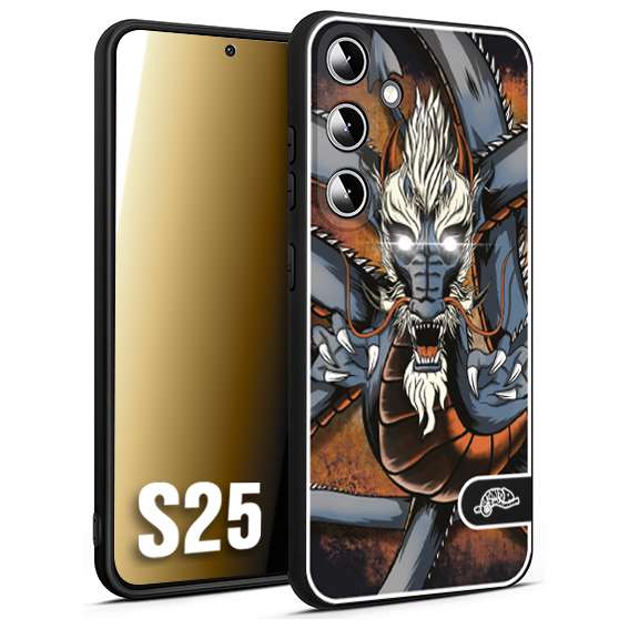 CUSTOMIZZA - Custodia cover nera morbida in tpu compatibile per Samsung S25 drago giapponese tattoo japan dragon