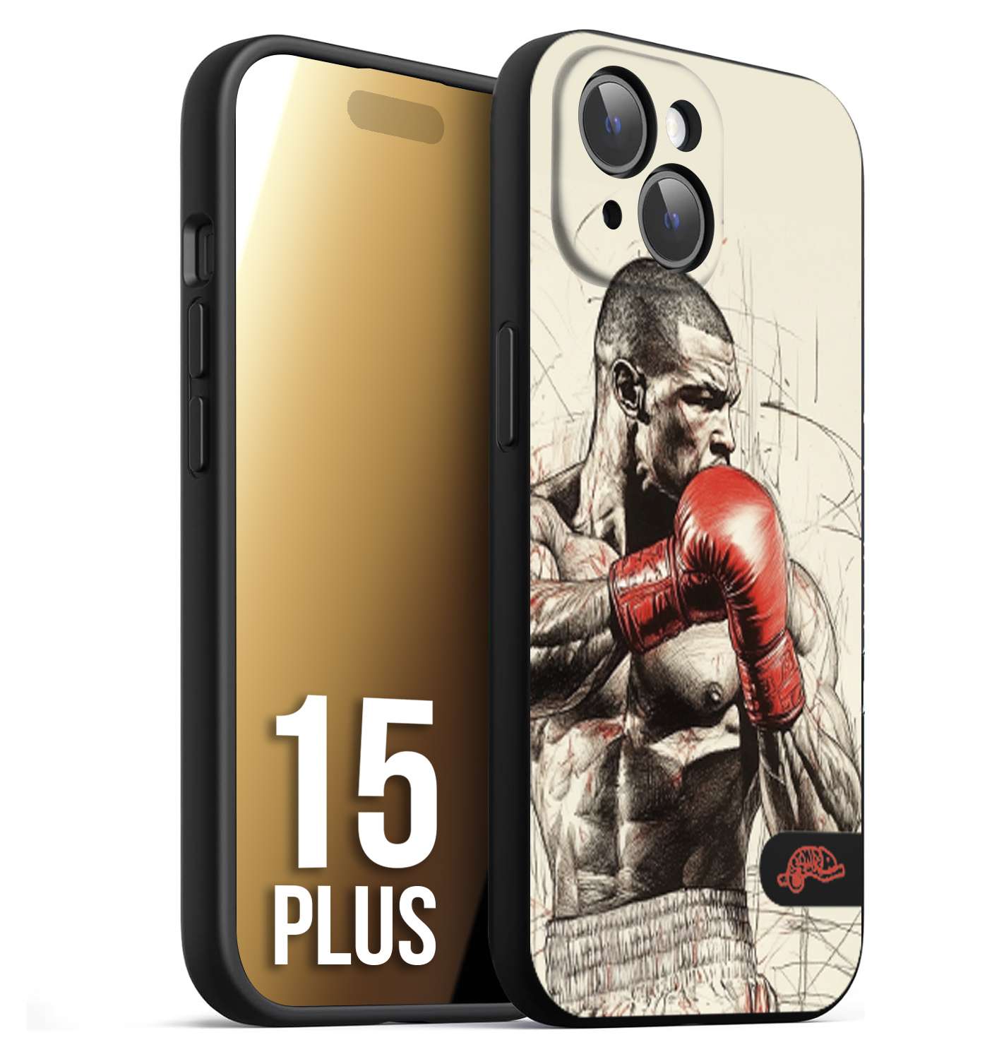 CUSTOMIZZA - Custodia cover nera morbida in tpu compatibile per iPhone 15 PLUS pugilato pugili disegno tattoo guantoni box sport ring