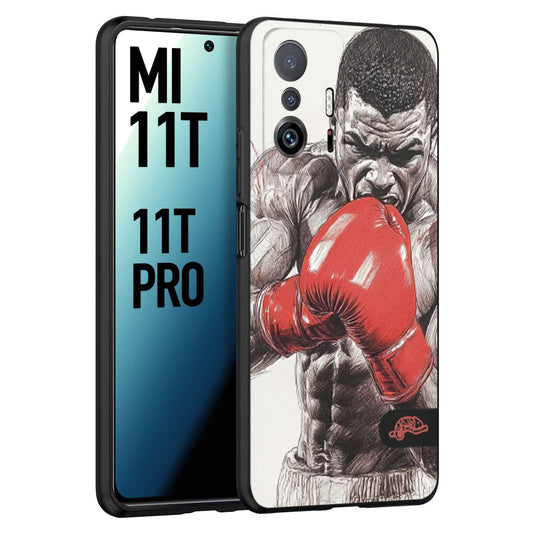 CUSTOMIZZA - Custodia cover nera morbida in tpu compatibile per Xiaomi Mi 11T - Mi 11T PRO pugilato pugili disegno tattoo guantoni box pesi massimi gancio