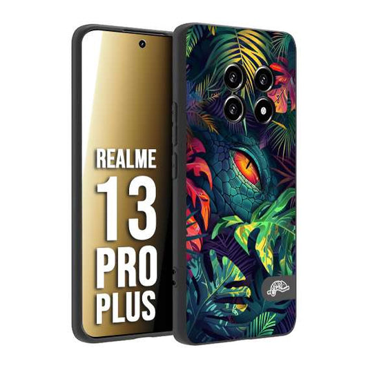 CUSTOMIZZA - Custodia cover nera morbida in tpu compatibile per Realme 13 PRO PLUS animali color giungla tropicale occhio di coccodrillo alligatore disegnato