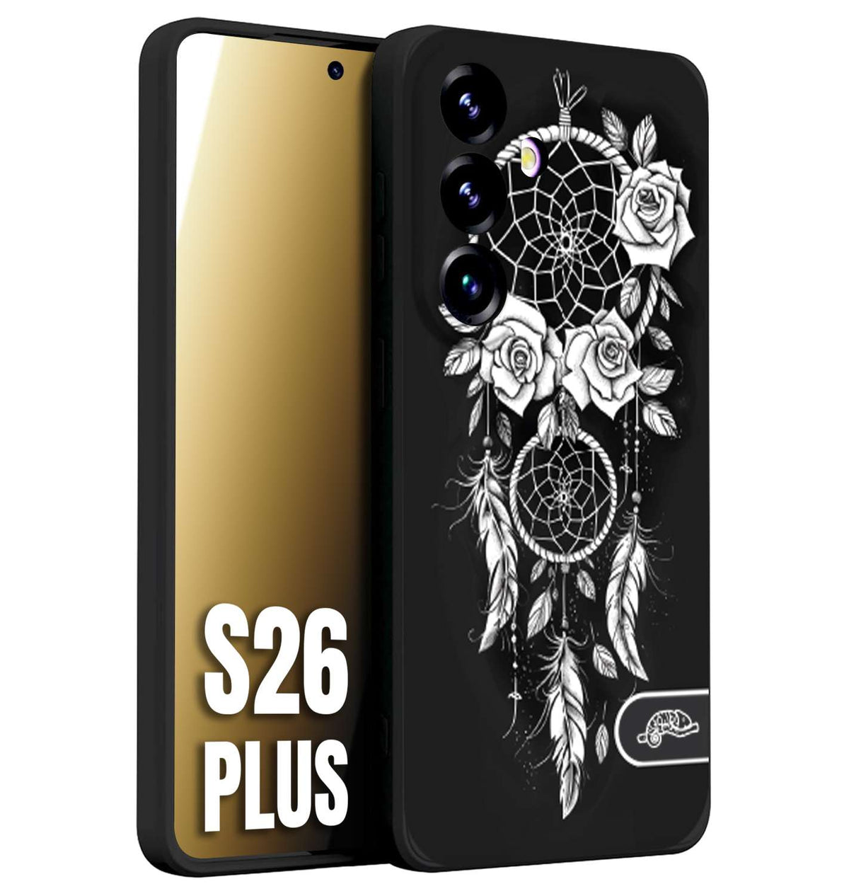 CUSTOMIZZA - Custodia cover nera morbida in tpu compatibile per Samsung S26 PLUS acchiappasogni dreamcatcher black and white bianco a rilievo disegnato tattoo tatuaggio