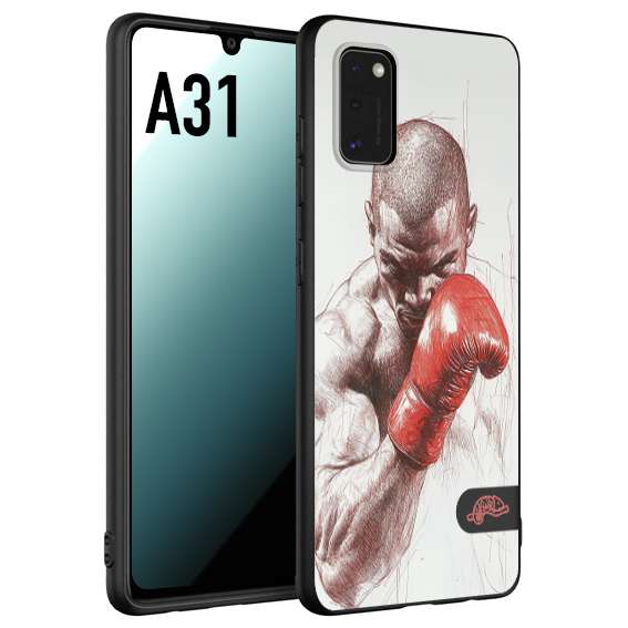 CUSTOMIZZA - Custodia cover nera morbida in tpu compatibile per Samsung A31 pugilato pugili disegno tattoo guantoni box sport primo piano