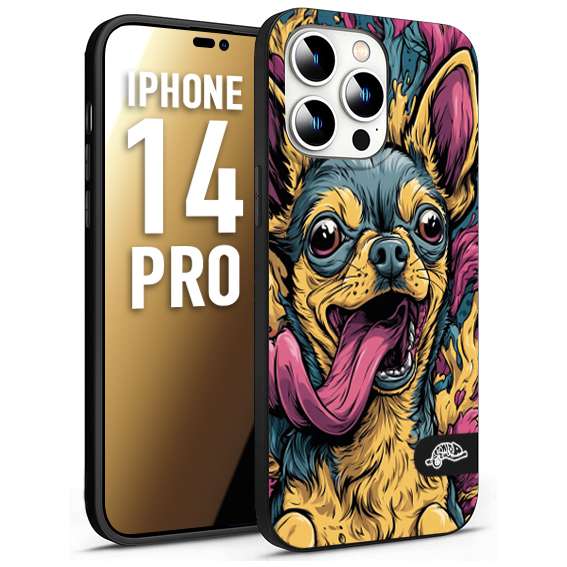 CUSTOMIZZA - Custodia cover nera morbida in tpu compatibile per iPhone 14 PRO Chihuahua illustrazione cane pop art cane street art cartone animato