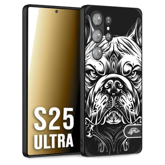 CUSTOMIZZA - Custodia cover nera morbida in tpu compatibile per Samsung S25 ULTRA bulldog bianco a rilievo disegnato tattoo tatuaggio