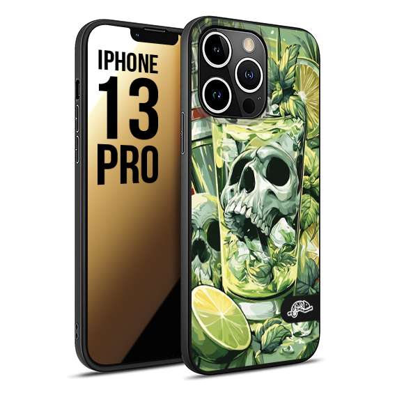 CUSTOMIZZA - Custodia cover nera morbida in tpu compatibile per iPhone 13 PRO Mojito cocktail teschio illustrazione drink lime menta ghiacci tropicale street art