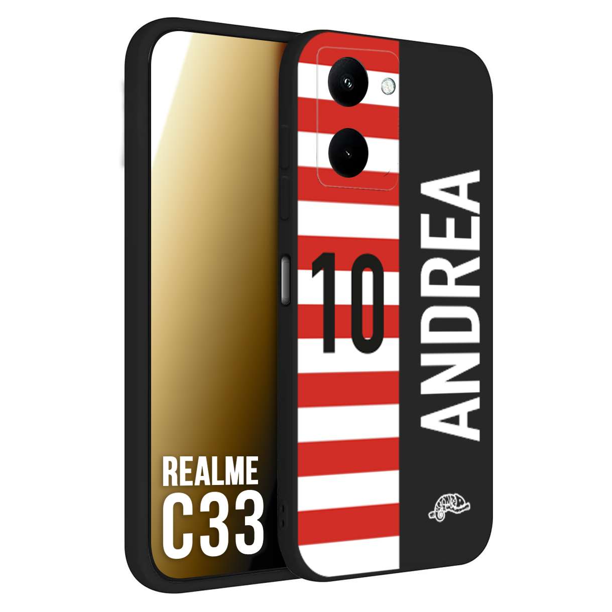 CUSTOMIZZA - Custodia cover nera morbida in tpu compatibile per Realme C33 personalizzata calcio football nome e numero calciatori bianco rossa