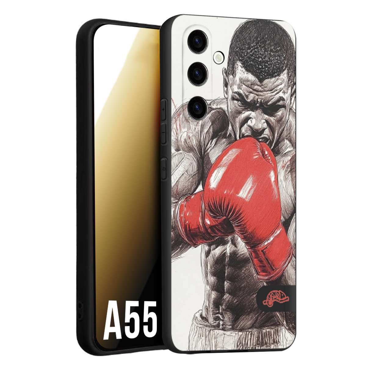CUSTOMIZZA - Custodia cover nera morbida in tpu compatibile per Samsung A55 5G pugilato pugili disegno tattoo guantoni box pesi massimi gancio