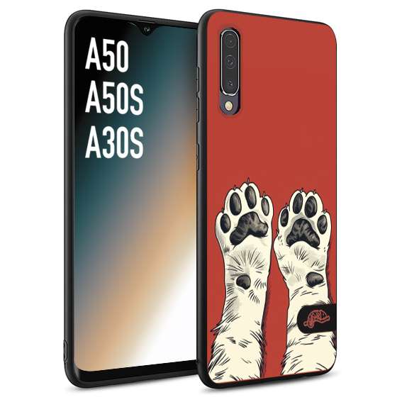 CUSTOMIZZA - Custodia cover nera morbida in tpu compatibile per Samsung A50 - A50S - A30S zampe di gatto cat paws rossa red disegnata fumetto cartoon