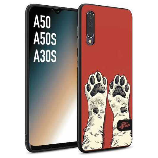 CUSTOMIZZA - Custodia cover nera morbida in tpu compatibile per Samsung A50 - A50S - A30S zampe di gatto cat paws rossa red disegnata fumetto cartoon