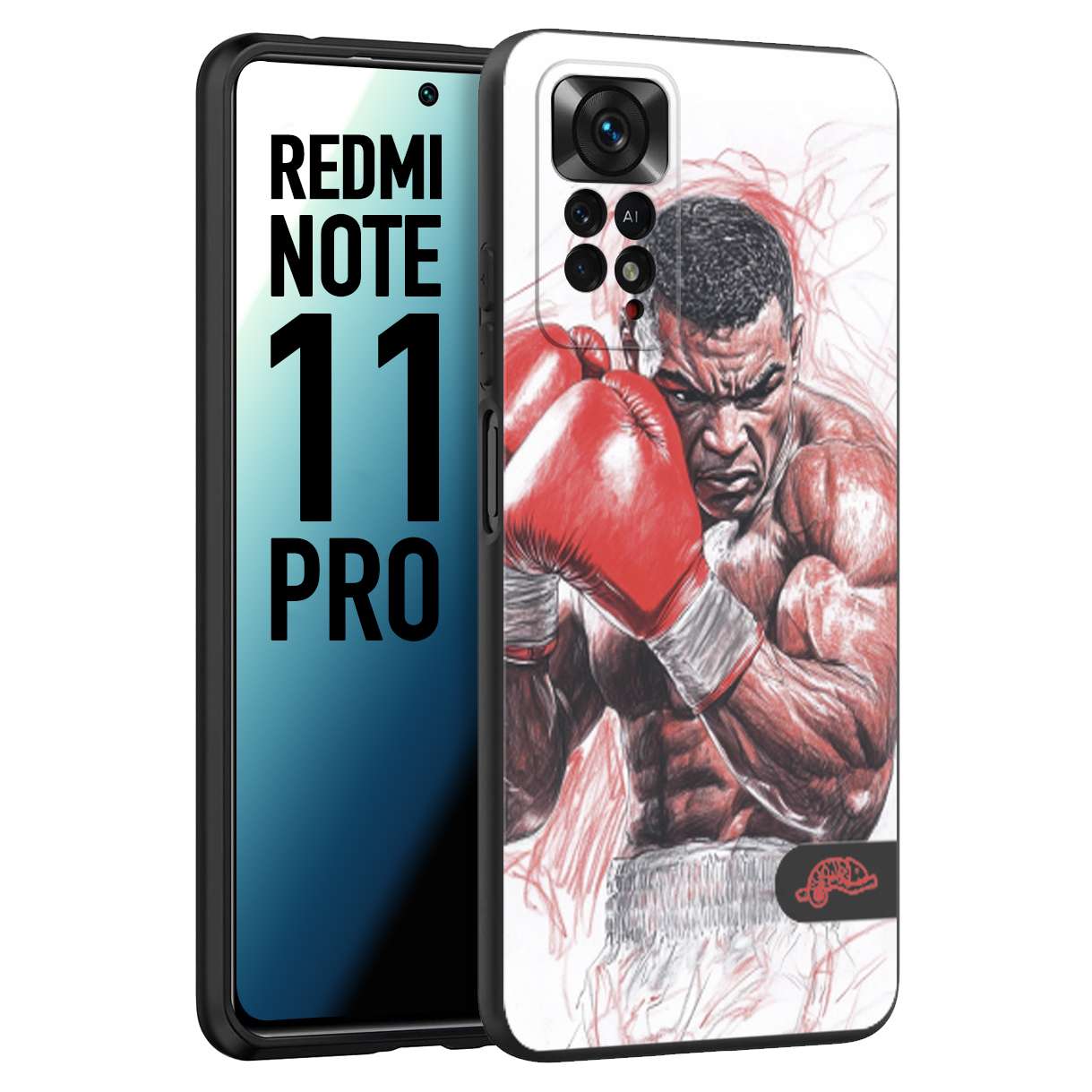 CUSTOMIZZA - Custodia cover nera morbida in tpu compatibile per Xiaomi Redmi Note 11 PRO pugilato pugili disegno tattoo guantoni boxer pesi massimi iron mike
