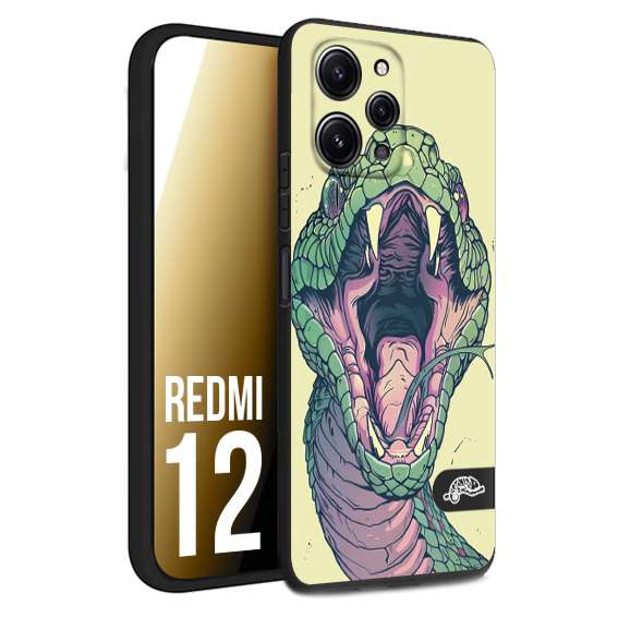 CUSTOMIZZA - Custodia cover nera morbida in tpu compatibile per Xiaomi Redmi 12 snake yellow green serpente tatuaggio tattoo disegnato a mano