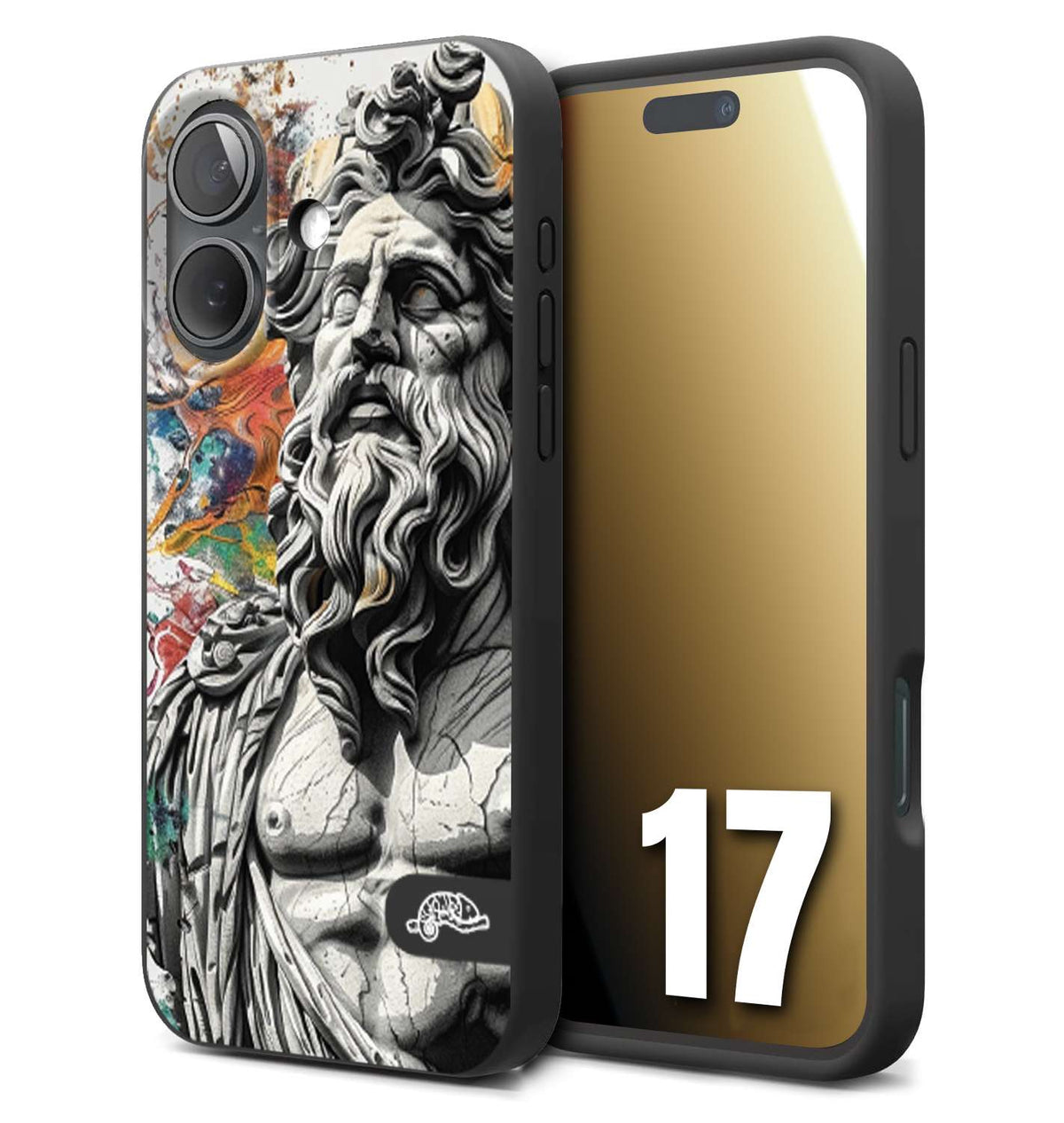 CUSTOMIZZA - Custodia cover nera morbida in tpu compatibile per iPhone 17 statua colorata moderna antico tattoo splash color