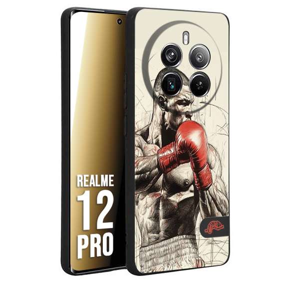 CUSTOMIZZA - Custodia cover nera morbida in tpu compatibile per Realme 12 PRO pugilato pugili disegno tattoo guantoni box sport ring