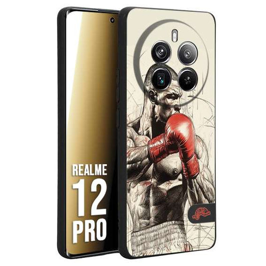 CUSTOMIZZA - Custodia cover nera morbida in tpu compatibile per Realme 12 PRO pugilato pugili disegno tattoo guantoni box sport ring