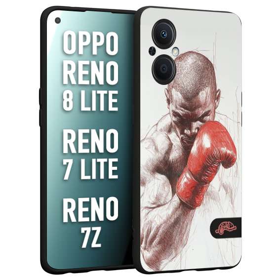 CUSTOMIZZA - Custodia cover nera morbida in tpu compatibile per Oppo Reno 7 Lite - 8 Lite - 7Z pugilato pugili disegno tattoo guantoni box sport primo piano