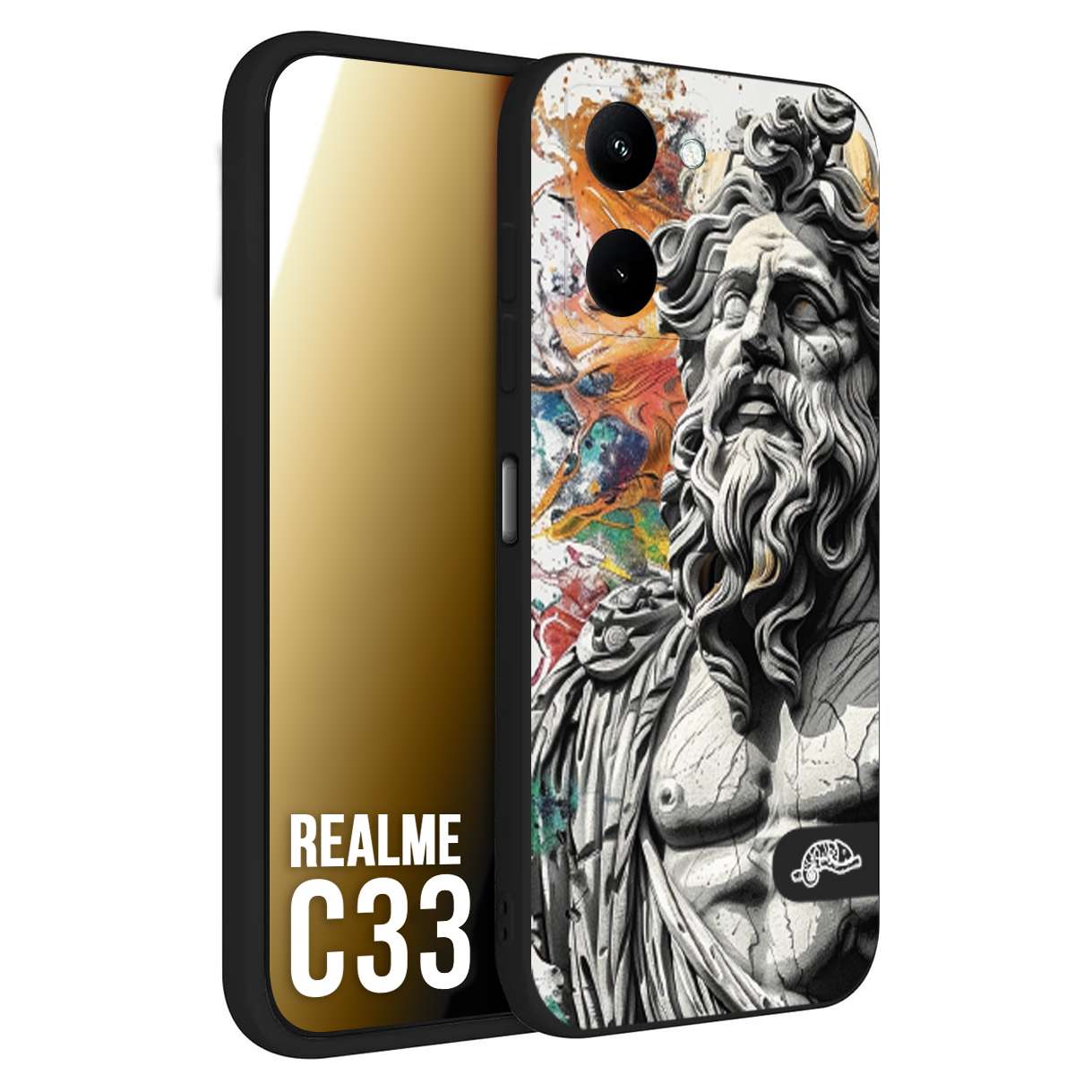CUSTOMIZZA - Custodia cover nera morbida in tpu compatibile per Realme C33 statua colorata moderna antico tattoo splash color