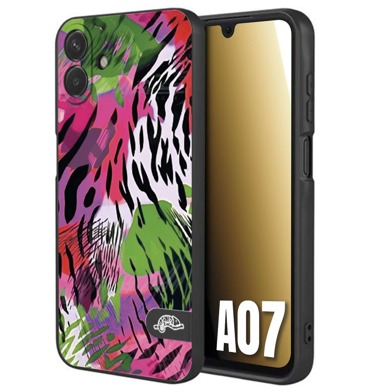 CUSTOMIZZA - Custodia cover nera morbida in tpu compatibile per Samsung A07 leopardato tigrato tiger colorata summer color verde fucsia
