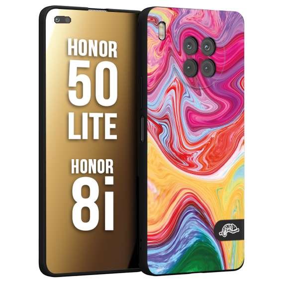 CUSTOMIZZA - Custodia cover nera morbida in tpu compatibile per Honor 8i - Honor 50 LITE colorata fantasia vortice marmo onde verde fucsia gialla