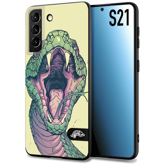 CUSTOMIZZA - Custodia cover nera morbida in tpu compatibile per Samsung S21 snake yellow green serpente tatuaggio tattoo disegnato a mano