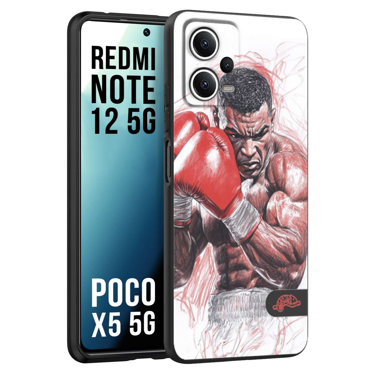 CUSTOMIZZA - Custodia cover nera morbida in tpu compatibile per Xiaomi Redmi Note 12 5G - POCO X5 5G pugilato pugili disegno tattoo guantoni boxer pesi massimi iron mike