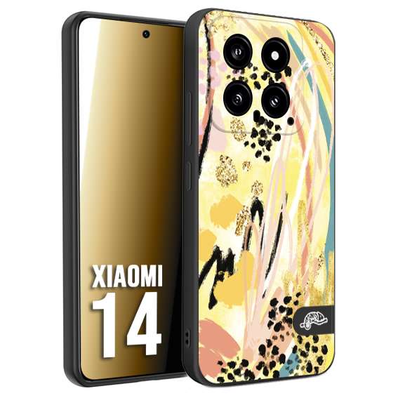 CUSTOMIZZA - Custodia cover nera morbida in tpu compatibile per Xiaomi 14 astratti donna flower fantasia estate gialla rosa leopardata