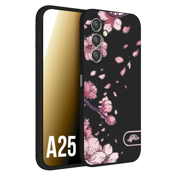 CUSTOMIZZA - Custodia cover nera morbida in tpu compatibile per Samsung A25 giapponese fiori di ciliegio in fiore a rilievo disegnata tattoo