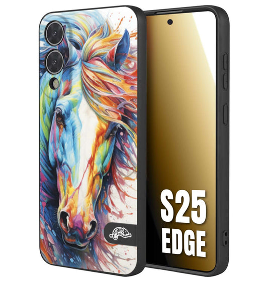 CUSTOMIZZA - Custodia cover nera morbida in tpu compatibile per Samsung S25 EDGE animali color cavallo horse viso colori vibranti disegnato schizzo