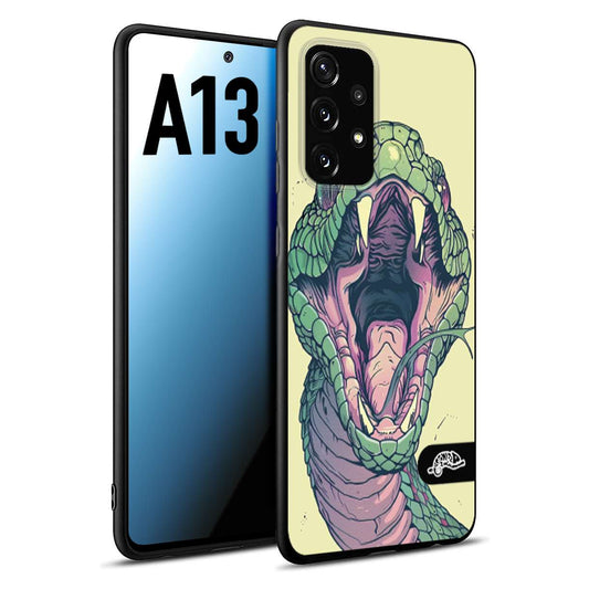 CUSTOMIZZA - Custodia cover nera morbida in tpu compatibile per Samsung A13 snake yellow green serpente tatuaggio tattoo disegnato a mano