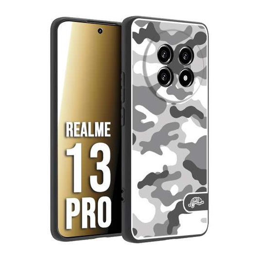 CUSTOMIZZA - Custodia cover nera morbida in tpu compatibile per Realme 13 PRO camouflage mimetico militare bianco white