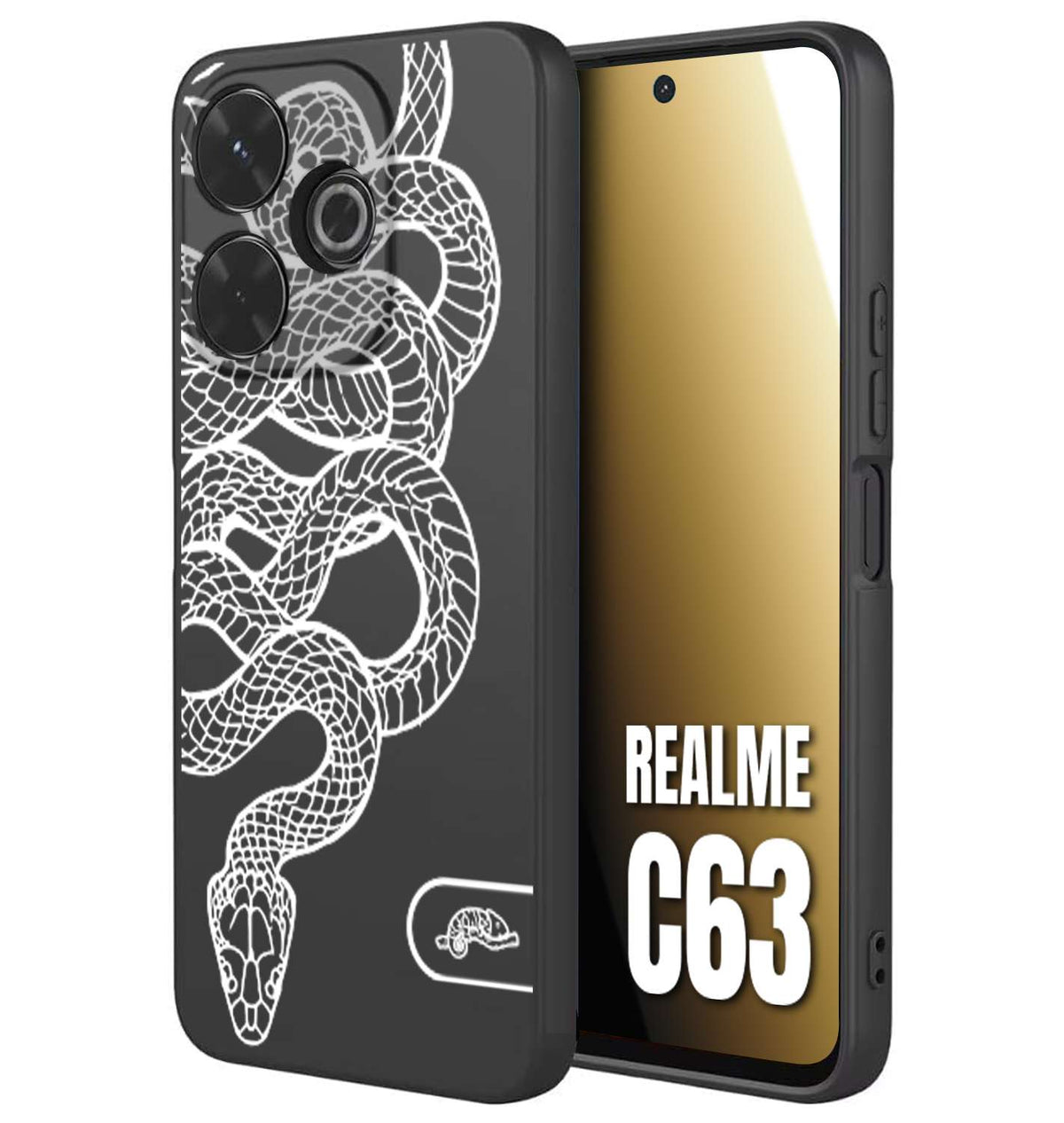 CUSTOMIZZA - Custodia cover nera morbida in tpu compatibile per Realme C63 serpente snake bianco a rilievo disegnato tattoo tatuaggio