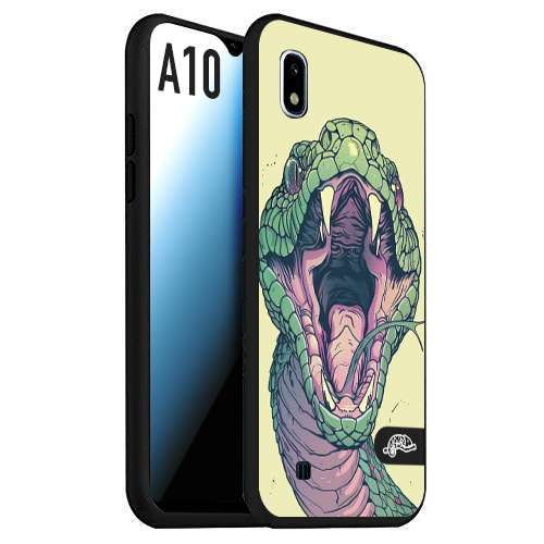 CUSTOMIZZA - Custodia cover nera morbida in tpu compatibile per Samsung A10 snake yellow green serpente tatuaggio tattoo disegnato a mano