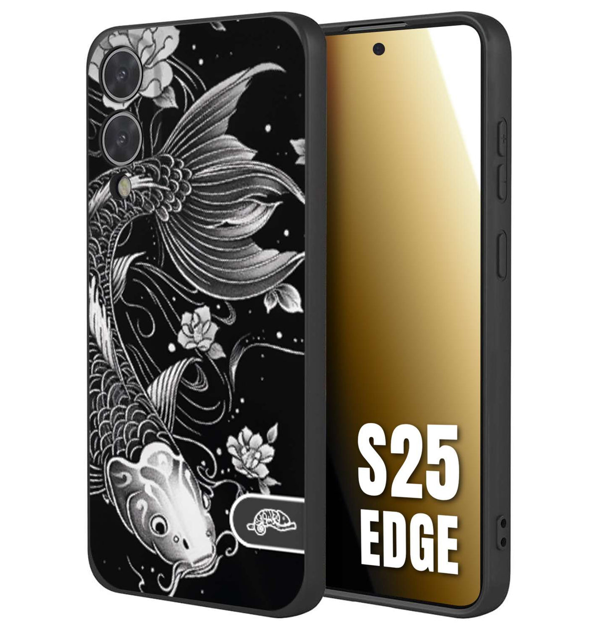CUSTOMIZZA - Custodia cover nera morbida in tpu compatibile per Samsung S25 EDGE carpa koi black and white bianco a rilievo disegnato tattoo tatuaggio
