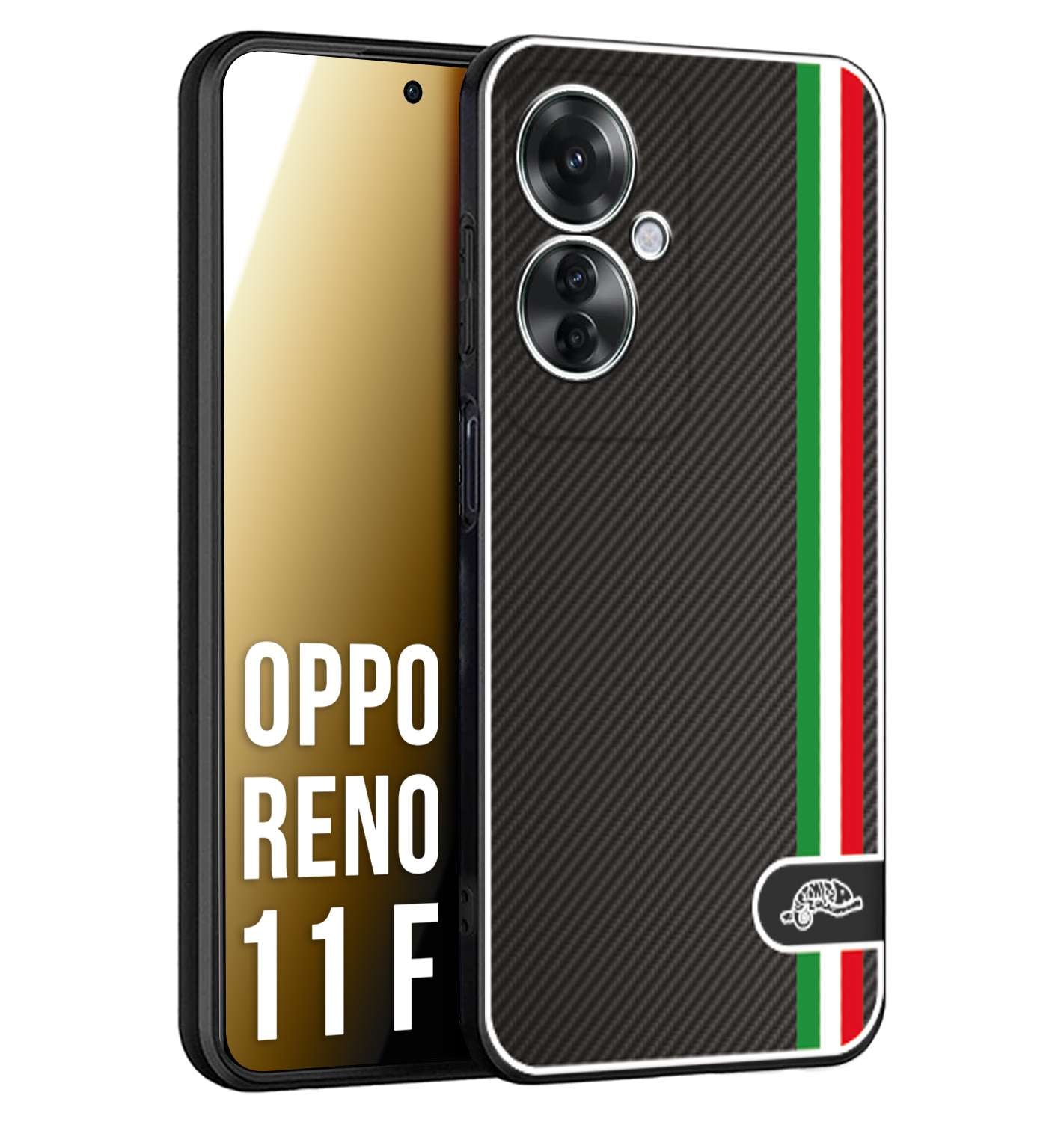 CUSTOMIZZA - Custodia cover nera morbida in tpu compatibile per Oppo Reno 11 F 5G effetto fibra di carbonio bandiera Italia made in Italy