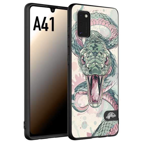 CUSTOMIZZA - Custodia cover nera morbida in tpu compatibile per Samsung A41 snake pink green serpente tatuaggio tattoo disegnato a mano