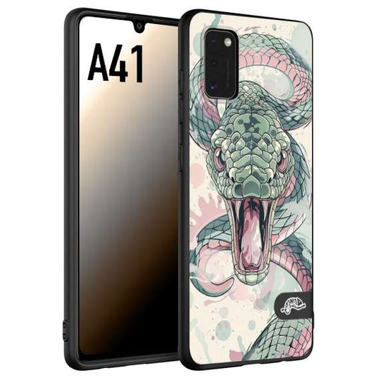CUSTOMIZZA - Custodia cover nera morbida in tpu compatibile per Samsung A41 snake pink green serpente tatuaggio tattoo disegnato a mano