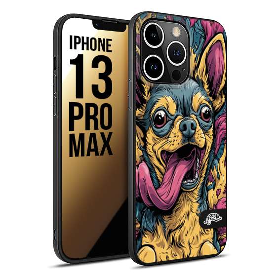 CUSTOMIZZA - Custodia cover nera morbida in tpu compatibile per iPhone 13 PRO MAX Chihuahua illustrazione cane pop art cane street art cartone animato