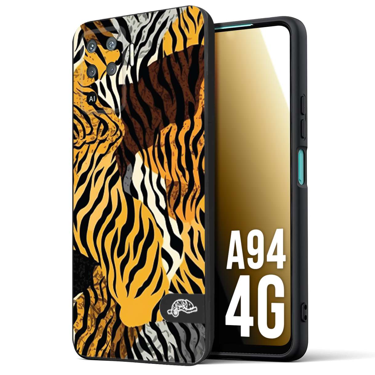 CUSTOMIZZA - Custodia cover nera morbida in tpu compatibile per Oppo A94 4G leopardato tigrato tiger colorata donna fashion estate