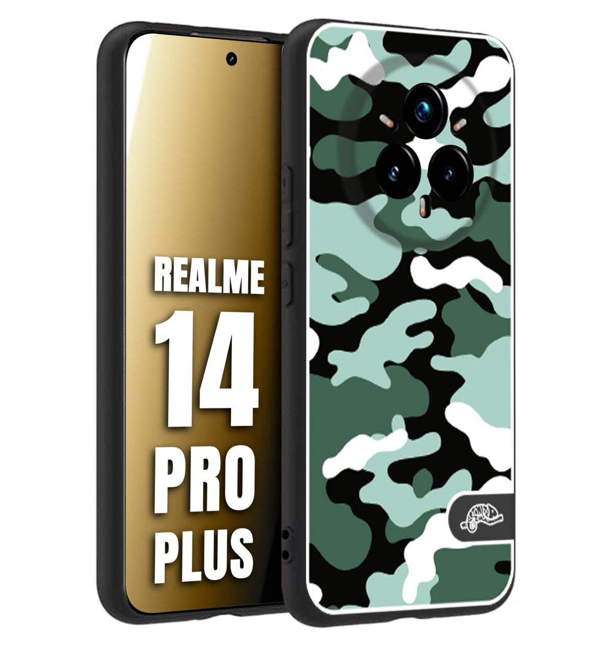 CUSTOMIZZA - Custodia cover nera morbida in tpu compatibile per Realme 14 PRO PLUS camouflage mimetico militare verde green