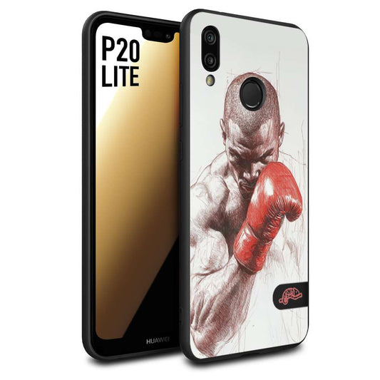 CUSTOMIZZA - Custodia cover nera morbida in tpu compatibile per Huawei P20 LITE pugilato pugili disegno tattoo guantoni box sport primo piano