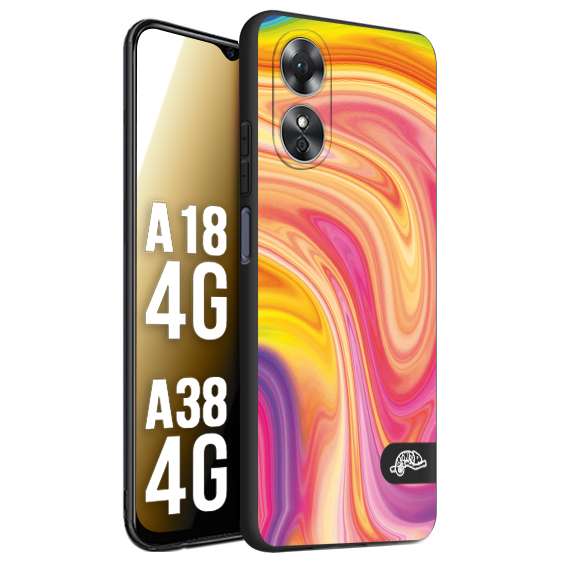 CUSTOMIZZA - Custodia cover nera morbida in tpu compatibile per Oppo A18 4G - A38 4G colorata fantasia vortice marmo onde rosa fucsia gialla