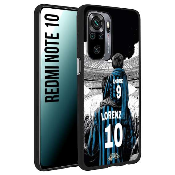 CUSTOMIZZA - Custodia cover nera morbida in tpu compatibile per Xiaomi Redmi Note 10 personalizzata calcio football padre e figlio calciatori nerazzurra
