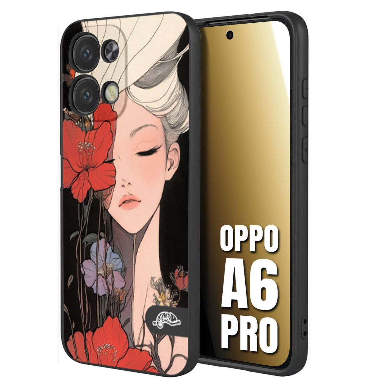 CUSTOMIZZA - Custodia cover nera morbida in tpu compatibile per Oppo A6 PRO woman flower Fantasia Floreale Design Donna e Fiori, Retro Artistico