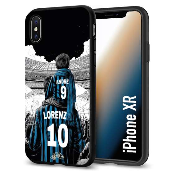 CUSTOMIZZA - Custodia cover nera morbida in tpu compatibile per iPhone Xr personalizzata calcio football padre e figlio calciatori nerazzurra