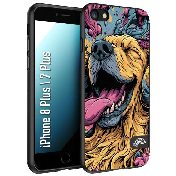 CUSTOMIZZA - Custodia cover nera morbida in tpu compatibile per iPhone 7 PLUS - 8 plus Golden Retriever illustrazione cane pop art cane street art cartone animato