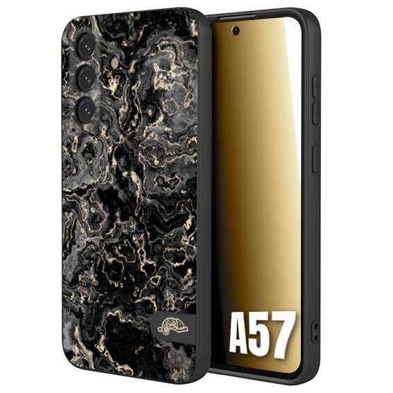 CUSTOMIZZA - Custodia cover nera morbida in tpu compatibile per Samsung A57 effetto marmo marble nero black venature dorato pietra