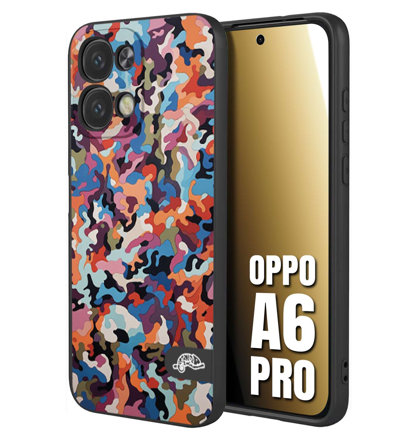 CUSTOMIZZA - Custodia cover nera morbida in tpu compatibile per Oppo A6 PRO camouflage mimetico militare moderno blu arancio rosa