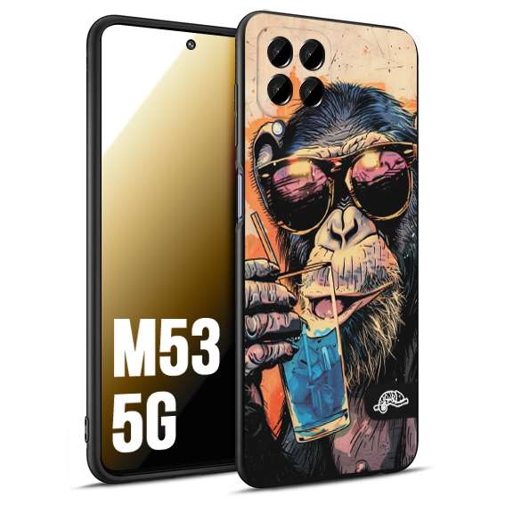 CUSTOMIZZA - Custodia cover nera morbida in tpu compatibile per Samsung M53 5G estate disegnata cocktails animali simpatici scimmia monkey negroni